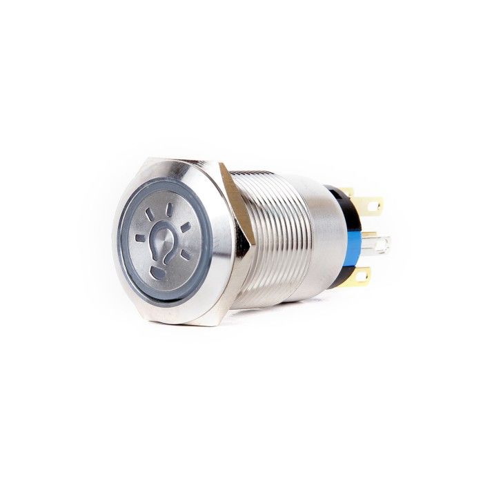 Butto J19-372-L-BD 19mm Metal Mavi Led Işıklı Ampul Logo Kalıcı Buton 6-24V DC