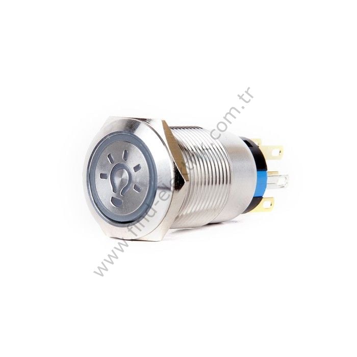 Butto J19-372-L-GD 19mm Metal Yeşil Led Işıklı Ampul Logo Işıklı Kalıcı Buton 6-24V DC
