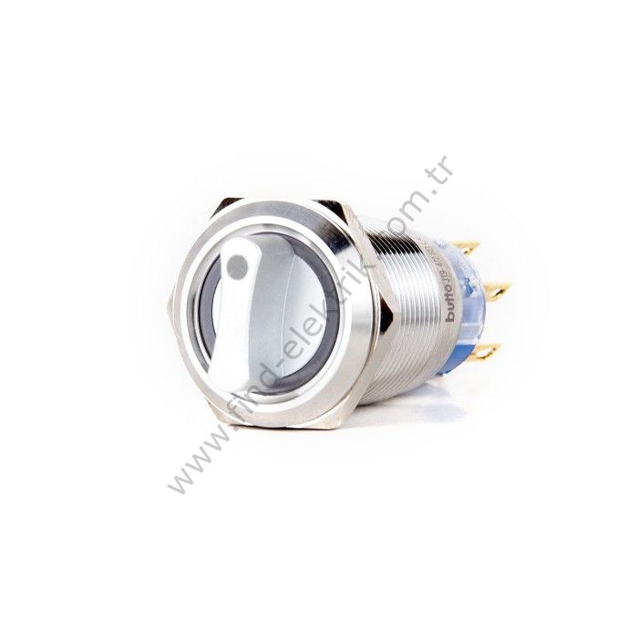 Butto J19-472-0-RD 19mm Metal Kırmızı LED Işıklı 0-(1) Yaylı Mandal Buton 6-24V DC