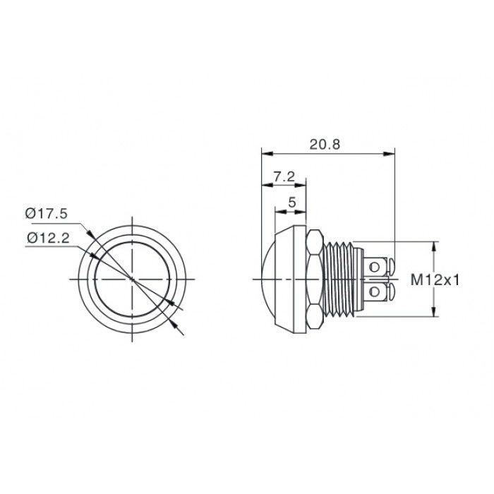 Butto EJ12-231-AB 12mm Işıksız Bombeli Mavi Kafa Yaylı Buton ıp67