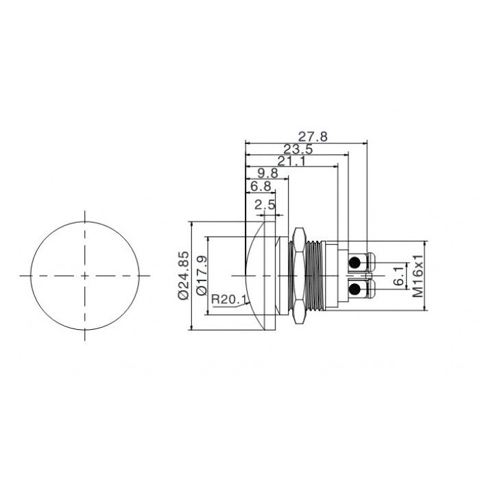 Butto EJ16-241-AK-R 16mm Işıksız Kırmızı Mantar Kafa Yaylı Buton ıp67