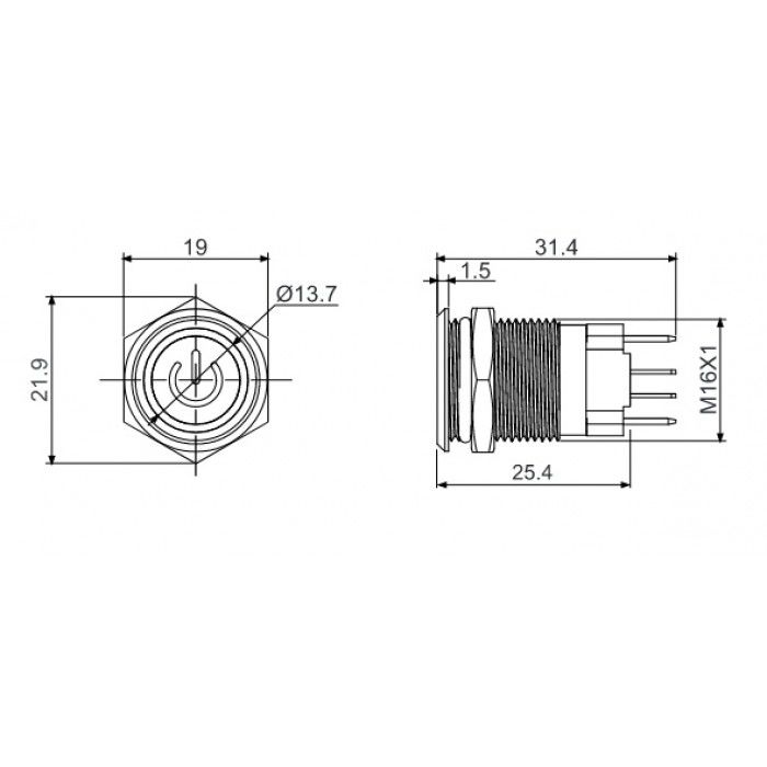 Butto J22-C-272-P-RGBD POWER LOGOLU Metal Yaylı Butonlar IP67 6-24V AC/DC 20 AMPER