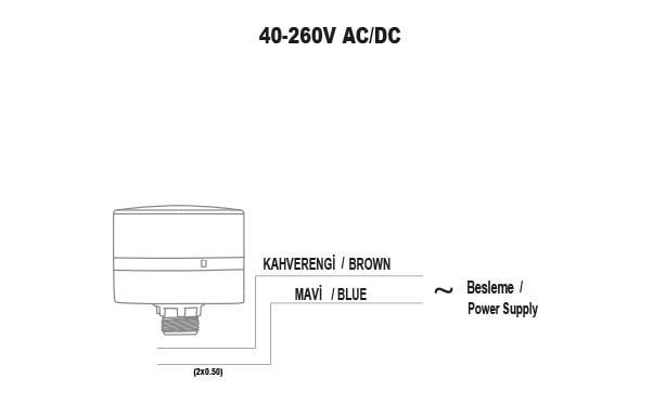 Mucco SNT-MS725-S-1 70 Serisi Somun Bağlantılı Mini Tepe Lambası Sabit 40-260V AC/DC Kırmızı Işık