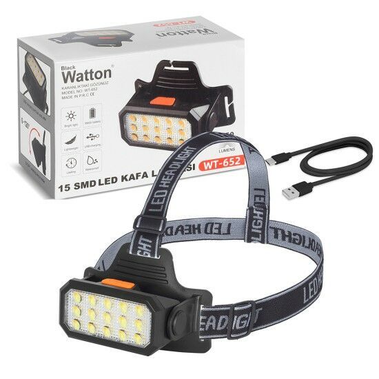 Watton WT-652 15 Ledli Sarı Beyaz Şarjlı Kafa Lambası