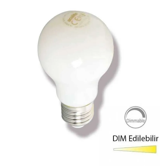 A60.Fl.7.5W.40K.D Led Dımmable Fılament A60 Ampul : 220V - Şeffaf Cam - 1055 Lümen - 15.000 Saat Ömür Beyaz Işık E27