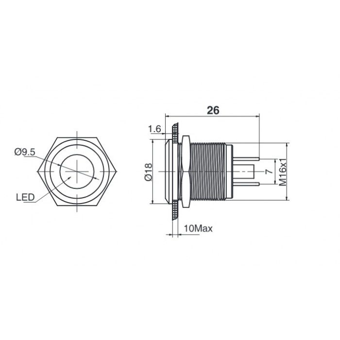 Butto J16-170P-WD 16mm IP67 Metal Sinyal Lambası 6-24VDC Beyaz