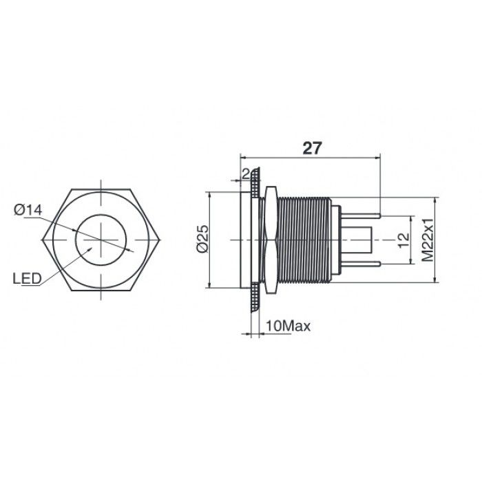 Butto J22-170P-BA2 22mm IP67 Metal Sinyal Lambası 220VAC Mavi