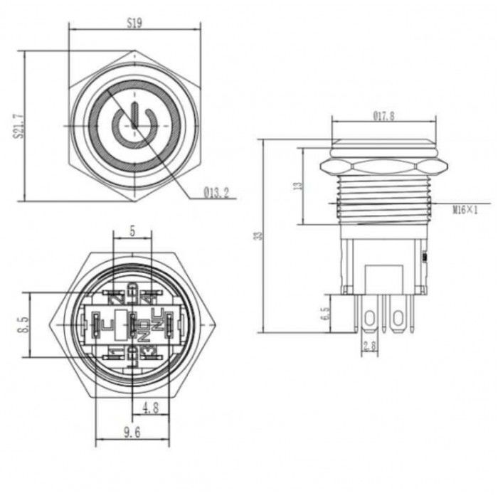 Gerta EGT22-371-P-RD 22mm Düz Kalıcı (Anahtarlı) Kırmızı Power Işıklı Metal Buton 6-24V AC/DC