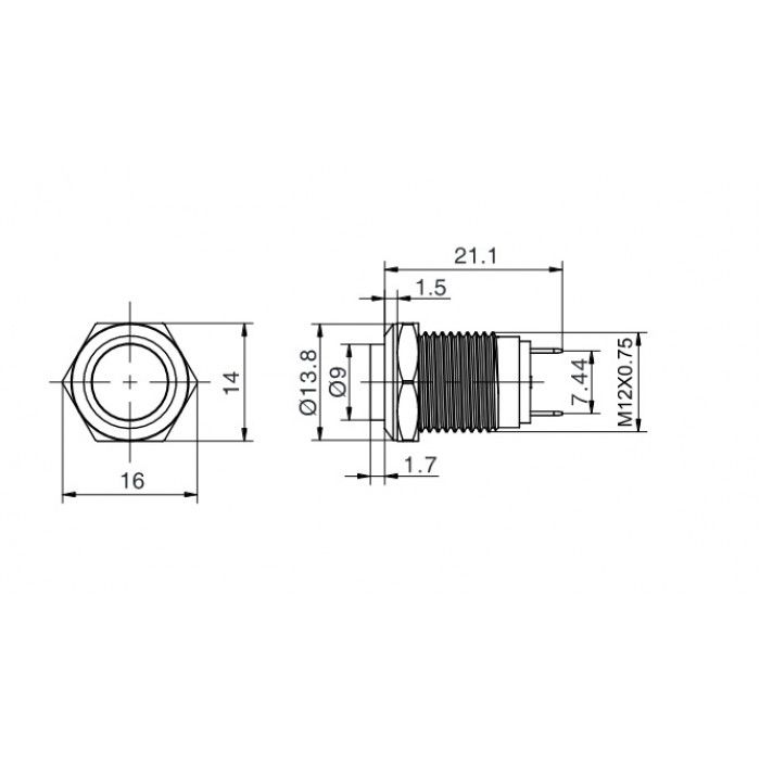 Butto J12-261-WD 12mm Metal Beyaz LED Işıklı Yaylı Buton 6-24V DC