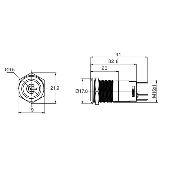 Butto J16-272-E-P-BD 16mm Metal Power Logo Mavi LED Işıklı Yaylı Buton 6-24V DC