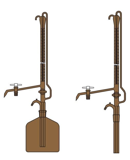 Büret Otomatik, Çift PTFE musluklu, Amber, Deposuz