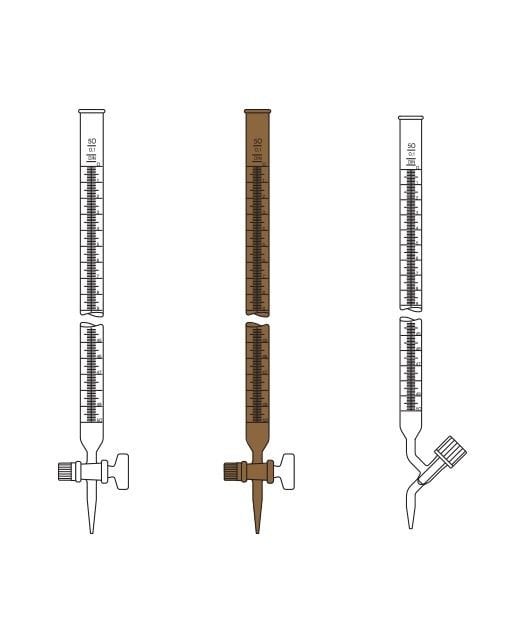 Büret, Düz, Valf musluklu, Şeffaf