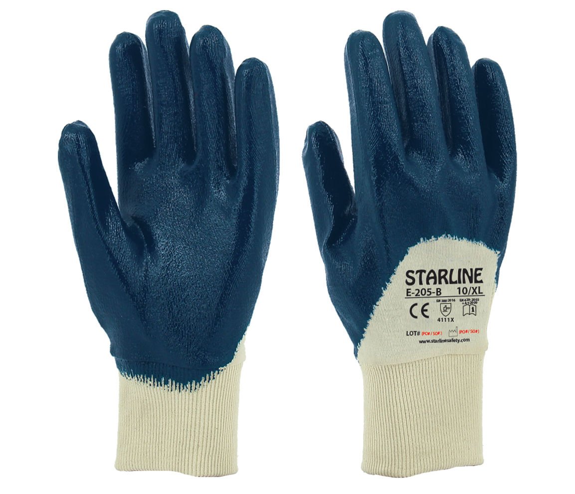 Starline E-205-B 3/4 Mavi Nitril Kaplı Pamuk Astarlı Montaj Eldiveni 4111X