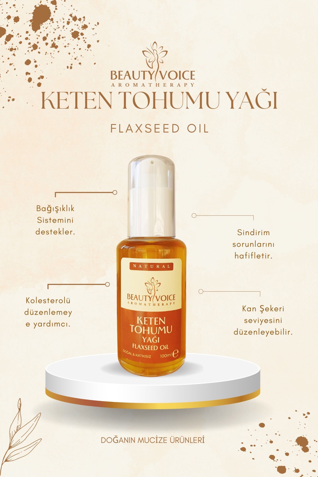 Organik Keten Tohumu Yağı 100 ml Cam Şişe (Kargo Bedava)