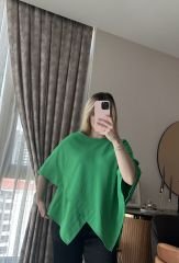 Tasarım Keten Yeşil Bluz