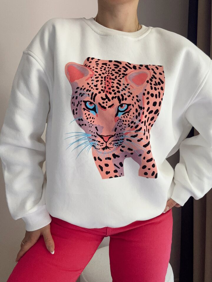 Renkli Tiger Baskılı Sweatshirt