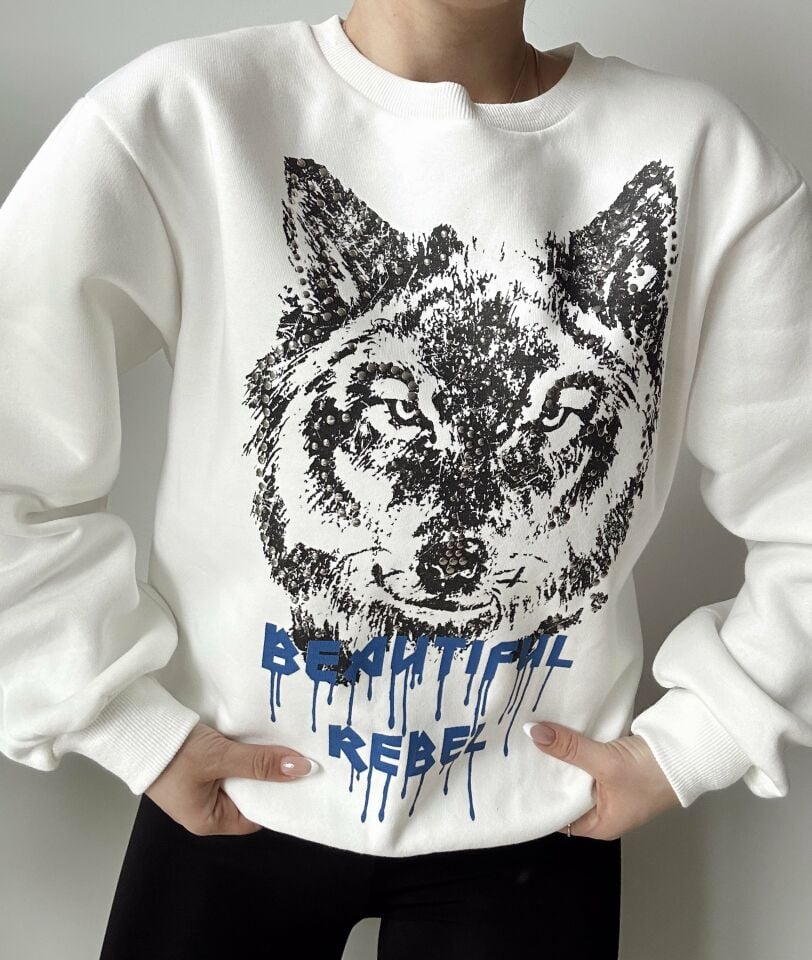 Sırt Fermuarlı ve Zımba Baskı Detaylı Sweatshirt