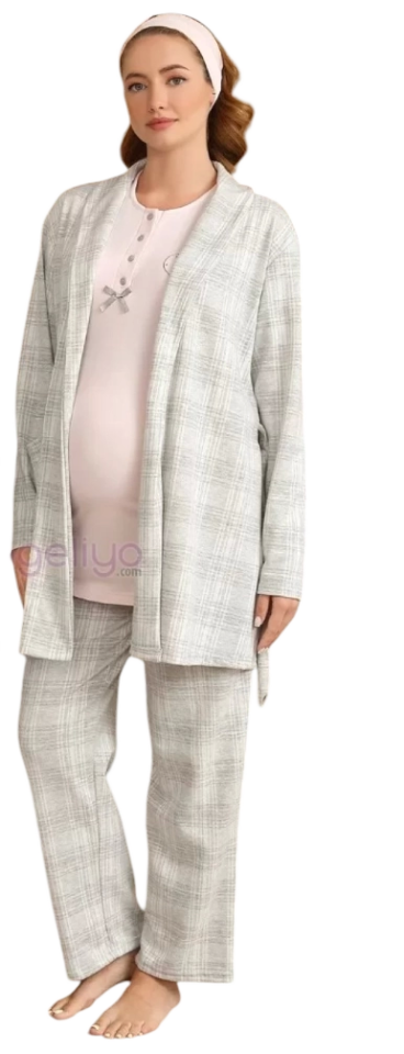 Ba-Ha 4425 Bayan Lohusa Kışlık 3'lü Pijama Takımı
