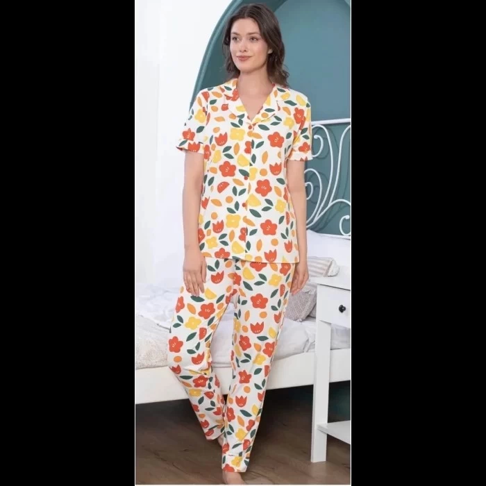 Freshness 109 Çiçekli Patlı Kısa Kol Pijama Takımı