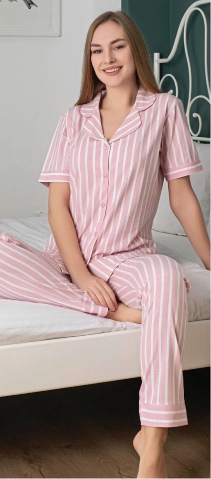 Alissa 6249 Kadın Çizgili Patlı Pijama Takımı