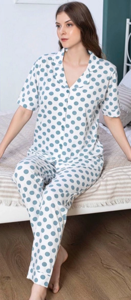 Alissa 6129 Kadın Puantiyeli Patlı Pijama Takımı