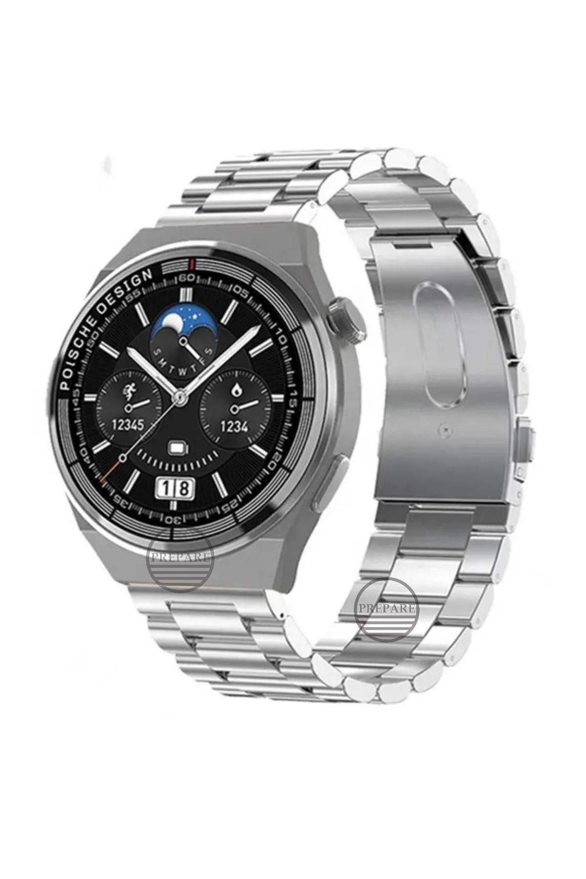 Smart Watch 3GT MAX 1.45 inç P Design Siri Nfc Bluetooth Gümüş Gri Akıllı Saat 3x Kordon