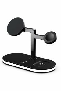 Magsafe Hızlı Şarj İstasyonu 5 in 1 Kablosuz + 1 USB Iphone  Airpods Watch Uyumlu 15W + Gece Lambalı