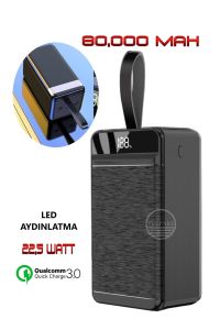 80.000 Mah Powerbank Pd 22,5w 3.0 Qualcomm Hızlı Şarj Dijital Göstergeli Led Aydınlatma Özellikli