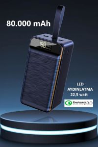 80.000 Mah Powerbank Pd 22,5w 3.0 Qualcomm Hızlı Şarj Dijital Göstergeli Led Aydınlatma Özellikli
