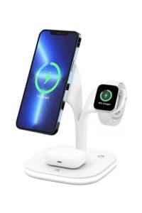 5 in 1 Magsafe Hızlı Şarj İstasyonu Kablosuz + 1 USB Iphone  Airpods Watch Uyumlu 15W + Gece Lambalı