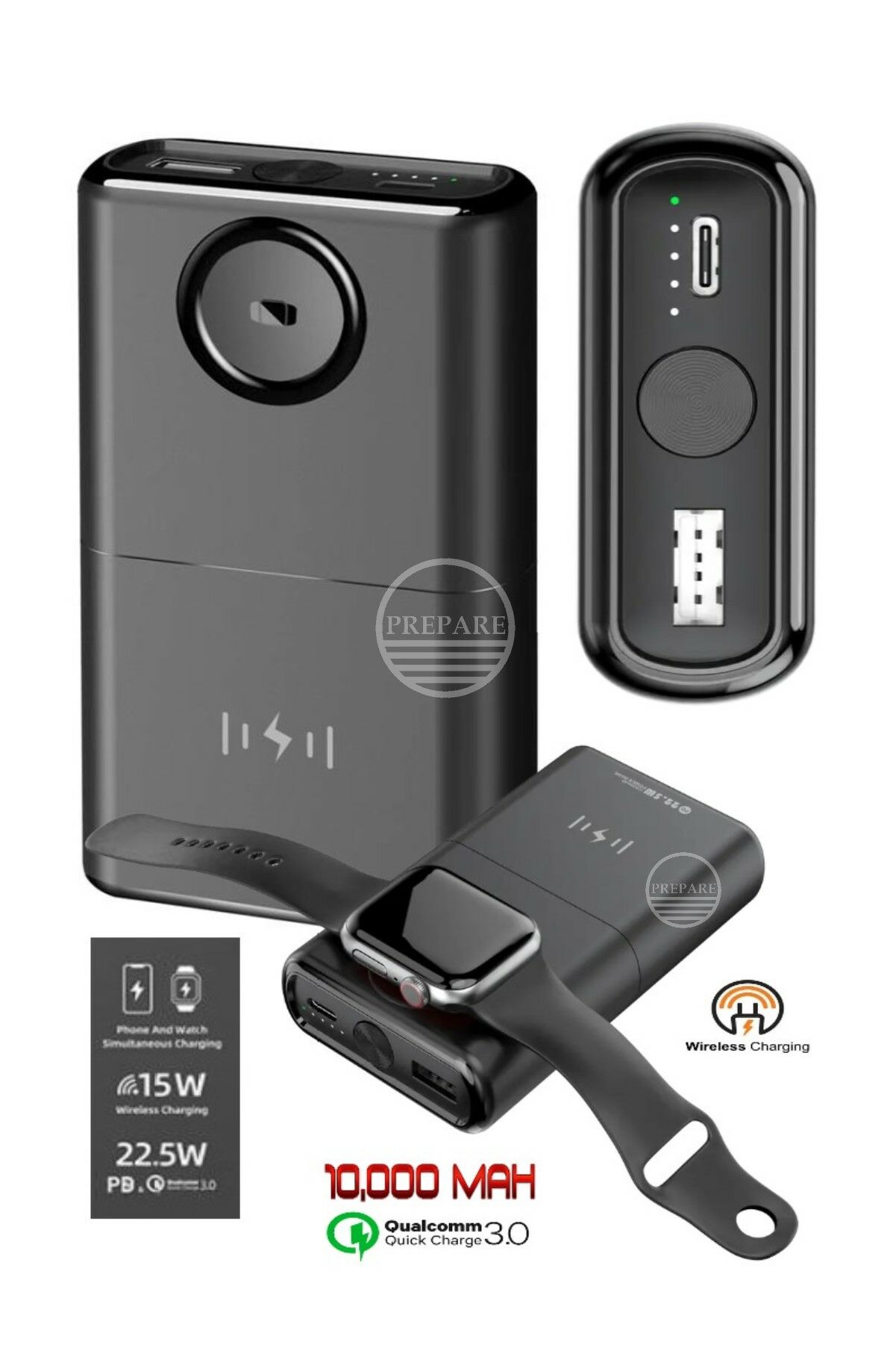 Wireless Powerbank 10.000 mAh PD Qualcoom Fast Kablosuz Telefon ve Akıllı Saat Hızlı Şarj Powerbank