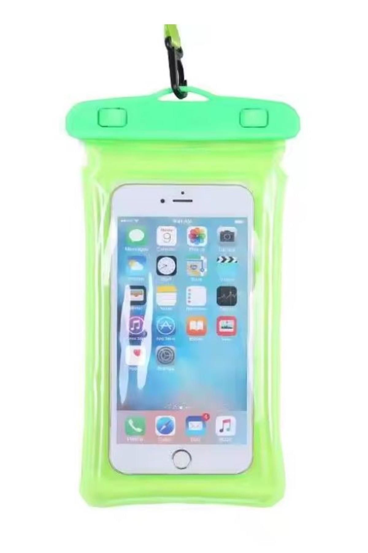 Su Geçirmez Waterproof Deniz Havuz Telefon Kılıfı 7,2 inç Tüm Telefonlara Uyumlu Yeşil