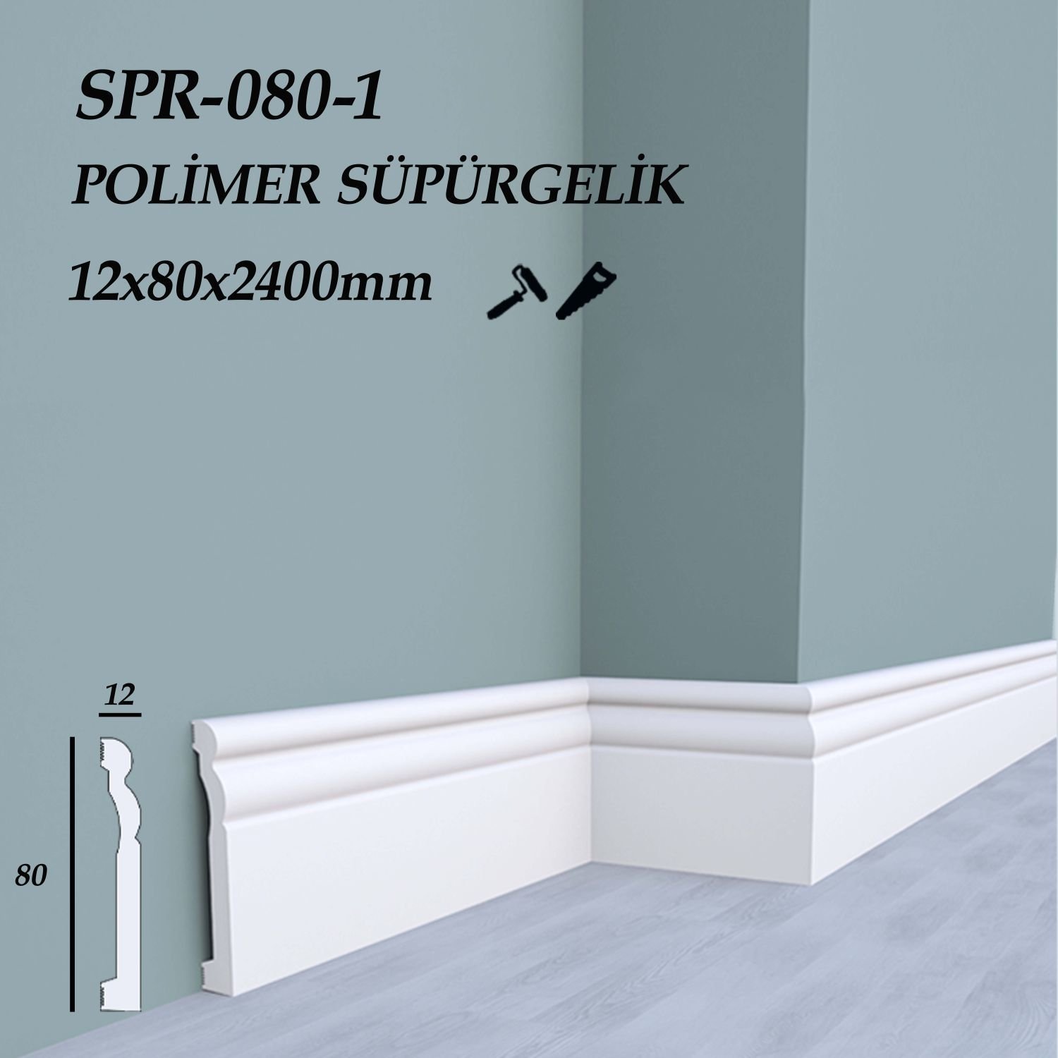 SPR-080-1 Polimer Süpürgelik 12X80X2400mm