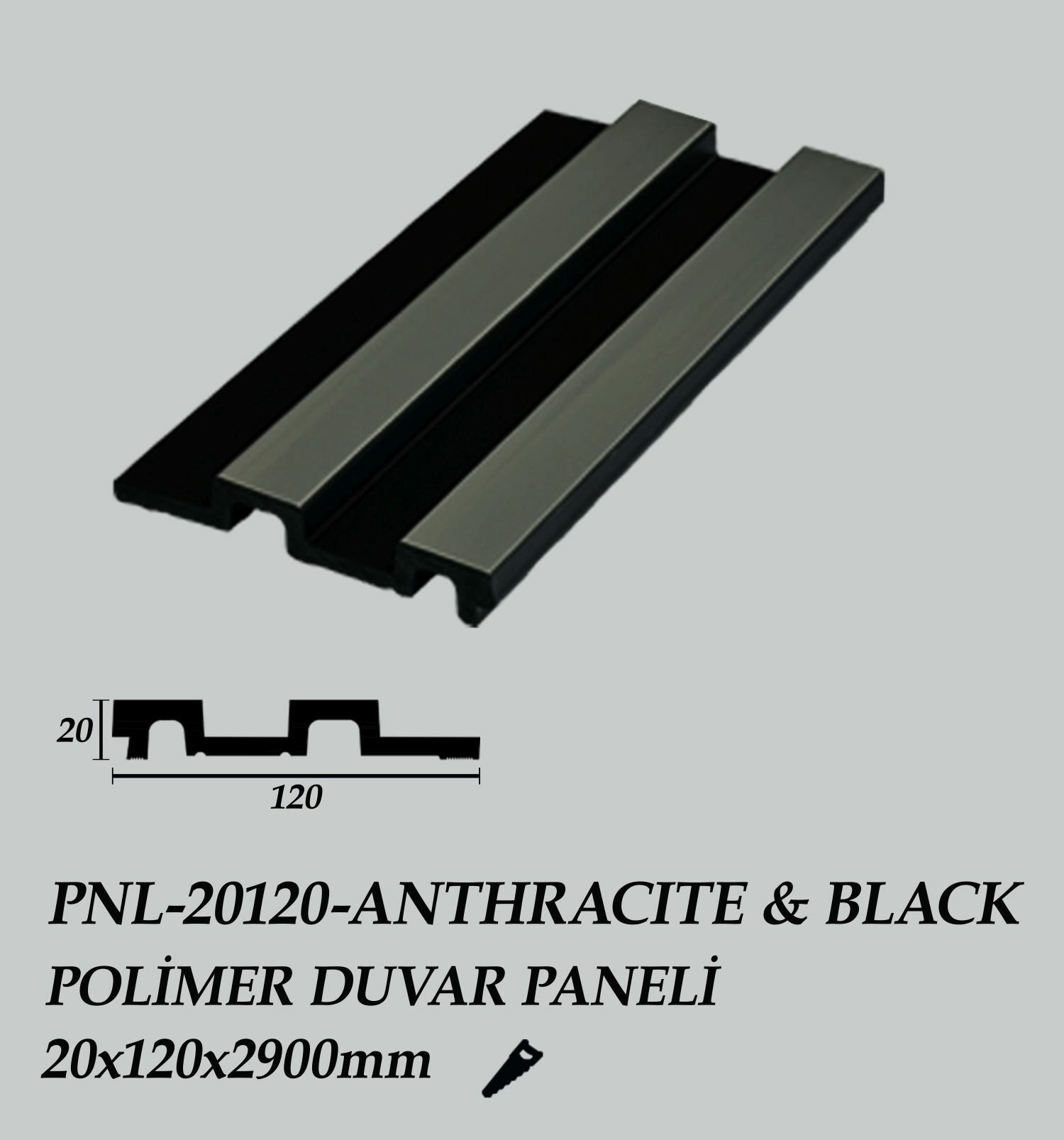 PNL-20120-ANTHRACITE&BLACK Polimer Duvar Paneli 20X120X2900mm