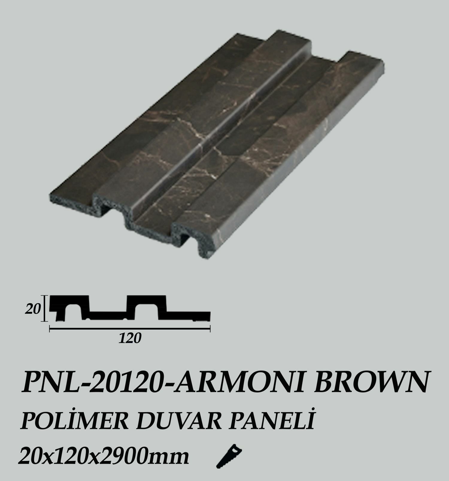PNL-20120-ARMONI BROWN Polimer Duvar Paneli 20X120X2900mm