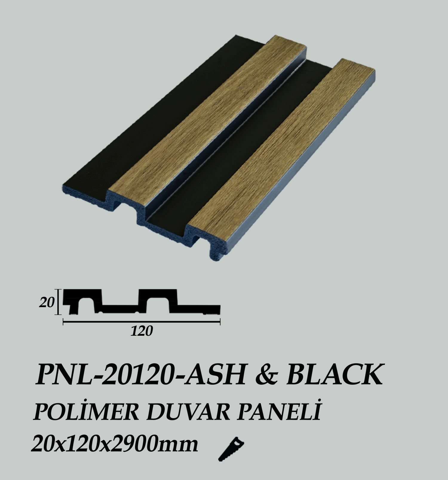 PNL-20120-ASH BLACK Polimer Duvar Paneli 20X120X2900mm