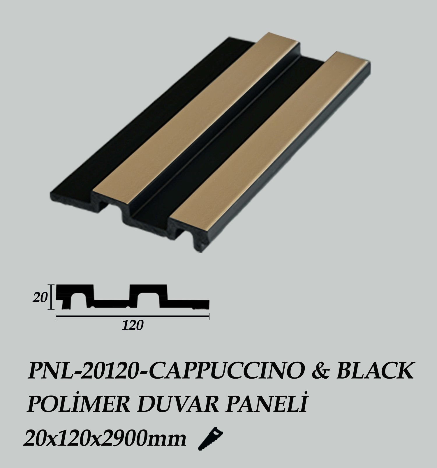 PNL-20120-CAPPUCCINO&BLACK Polimer Duvar Paneli 20X120X2900mm