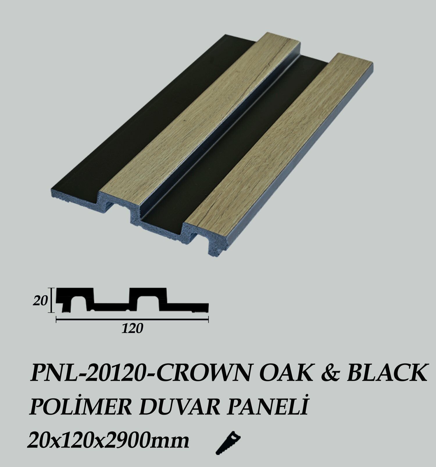 PNL-20120-CROWN OAK&BLACK Polimer Duvar Paneli 20X120X2900mm