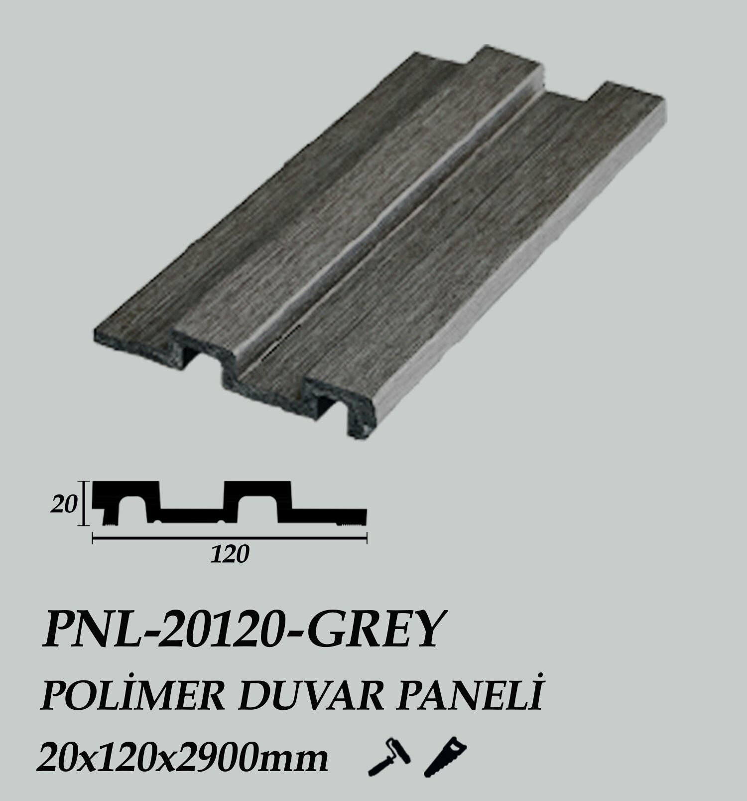 PNL-20120-GREY Polimer Duvar Paneli 20X120X2900mm