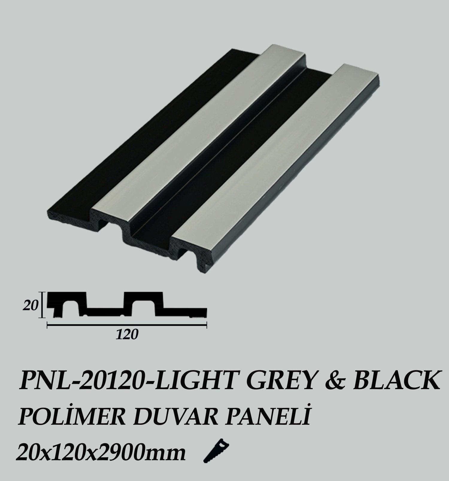 PNL-20120-LIGHT GREY&BLACK Polimer Duvar Paneli 20X120X2900mm