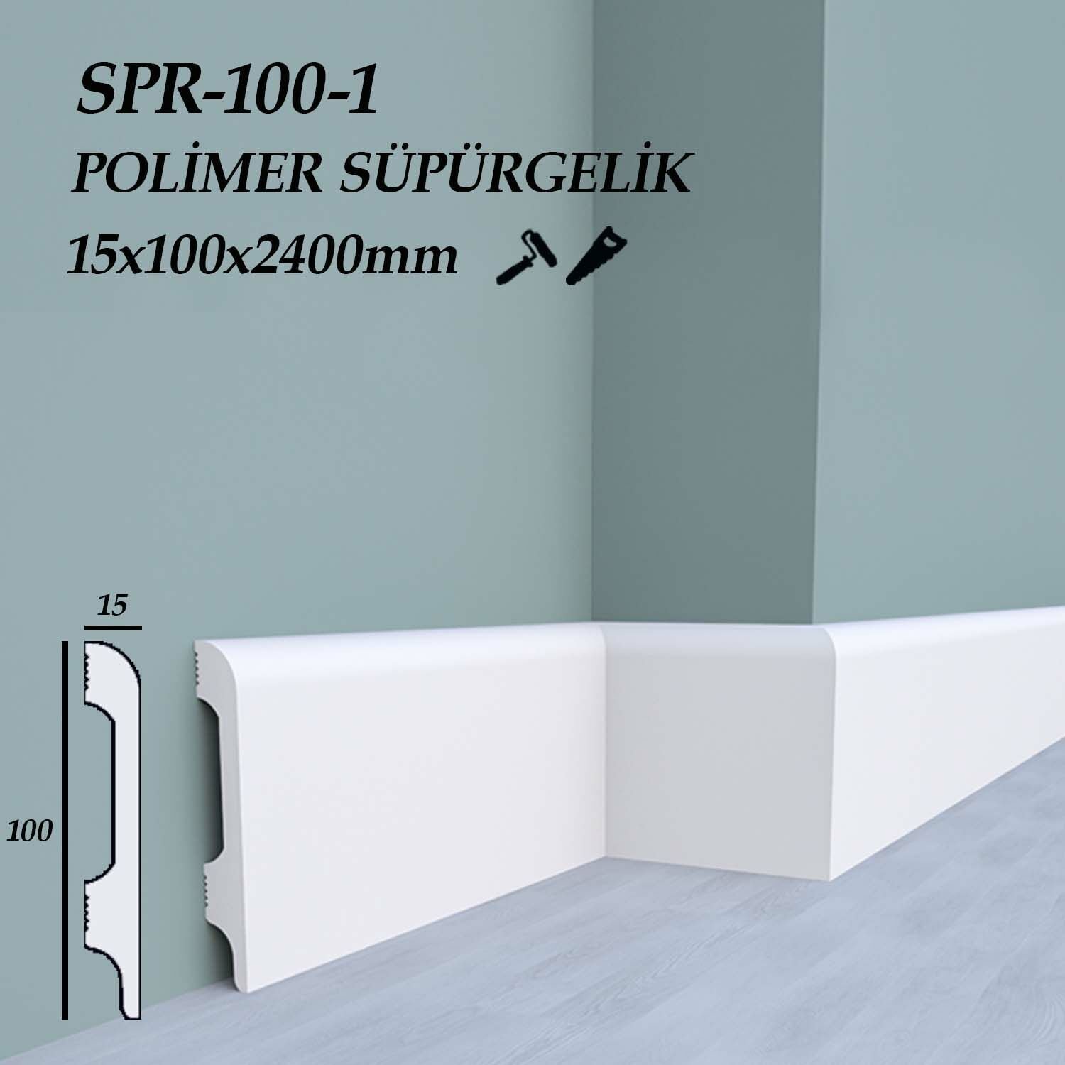 SPR-100-1 Polimer Süpürgelik 15X100X2400mm