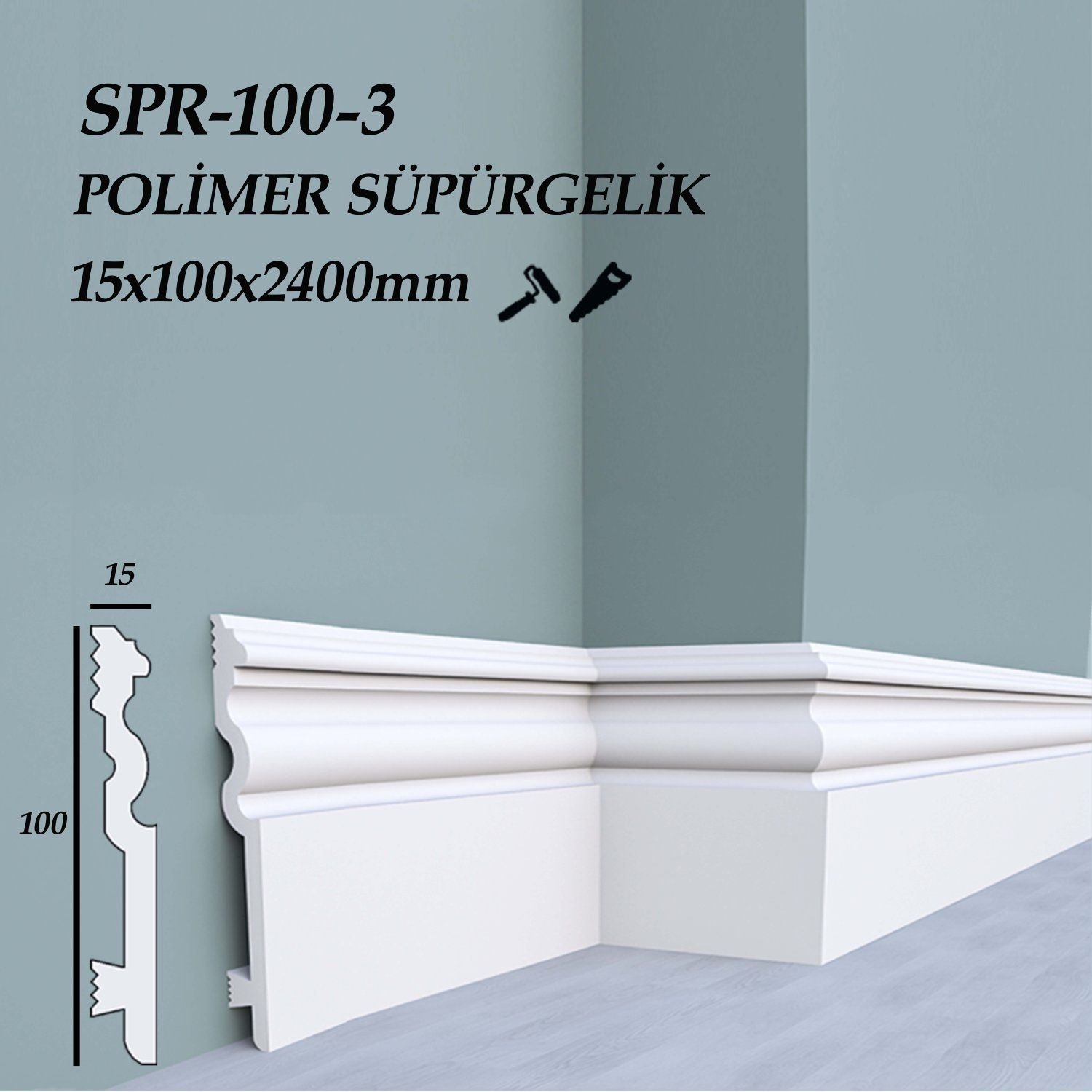 SPR-100-3 Polimer Süpürgelik 15X100X2400mm