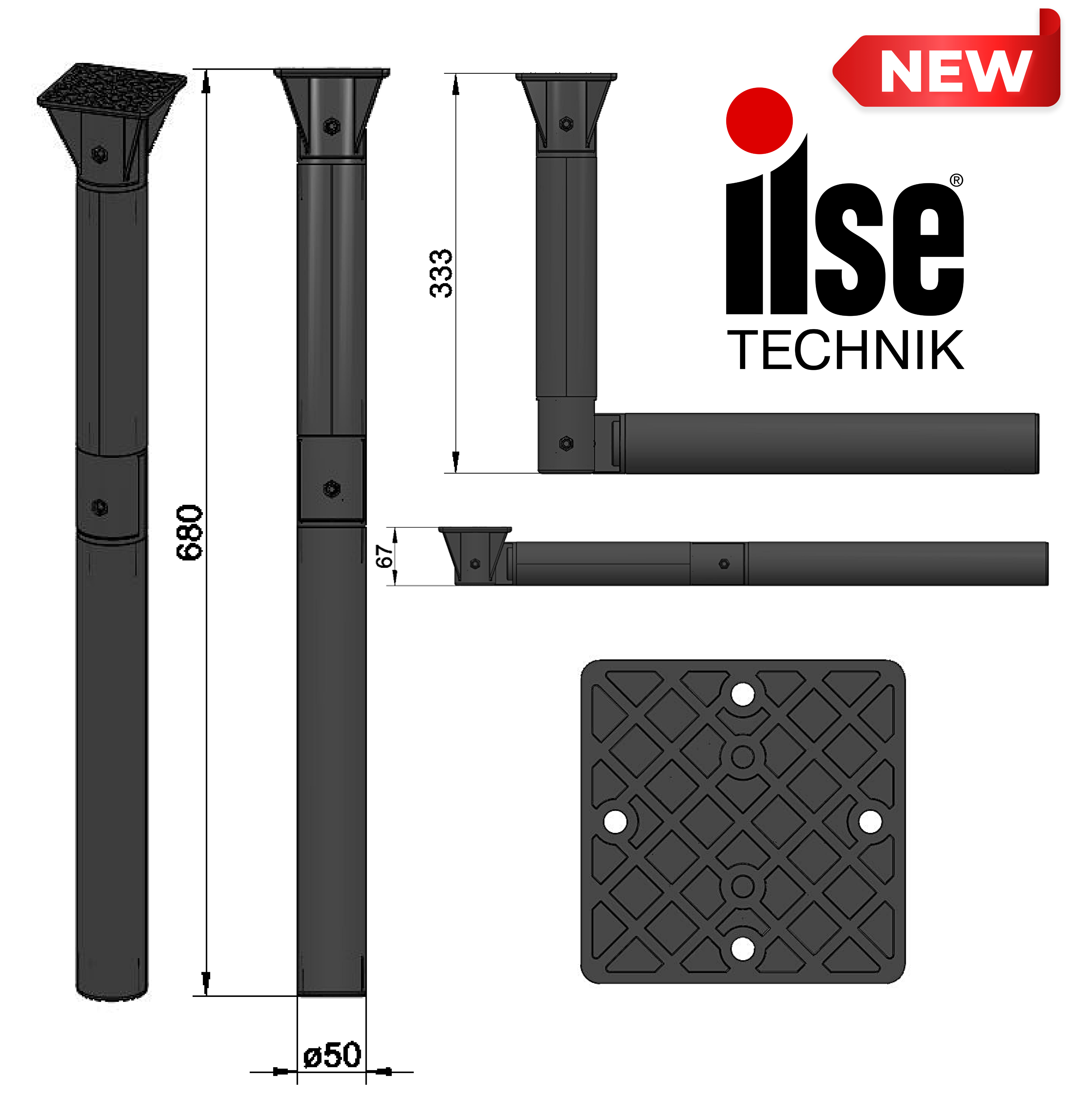 ILSE TECHNIK 6830ANT-KIT İki Yerden Katlanır Masa Ayağı+2xDuvar Rayı