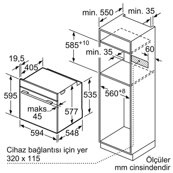 Bosch HUA736EA0T Serie 4 Buhar Destekli Ankastre Fırın 60 x 60 cm Siyah