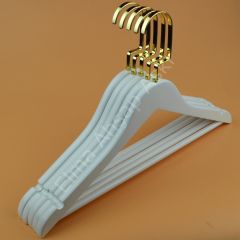 BEYAZ Ahşap Elbise Askısı Bluz Askısı Gold Lama Kancalı