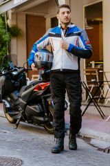 Scudo Madrid 3 Mevsim Erkek Motosiklet Ceketi - Gri Mavi Kırmızı - M