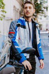 Scudo Madrid 3 Mevsim Erkek Motosiklet Ceketi - Gri Mavi Kırmızı  - XL