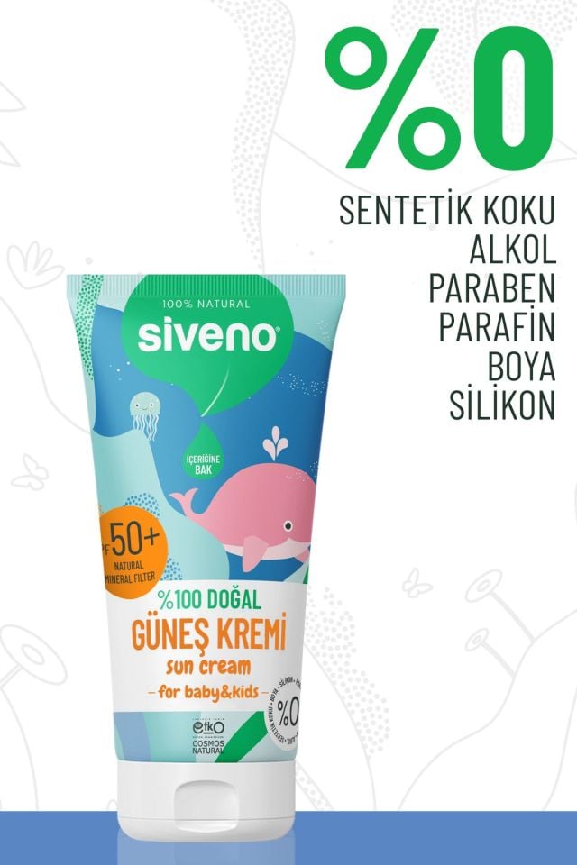 Siveno %100 Doğal Bebek Güneş Kremi Leke Karşıtı Antioksidan Nemlendirici Bitkisel Vegan UVA UVB SPF50