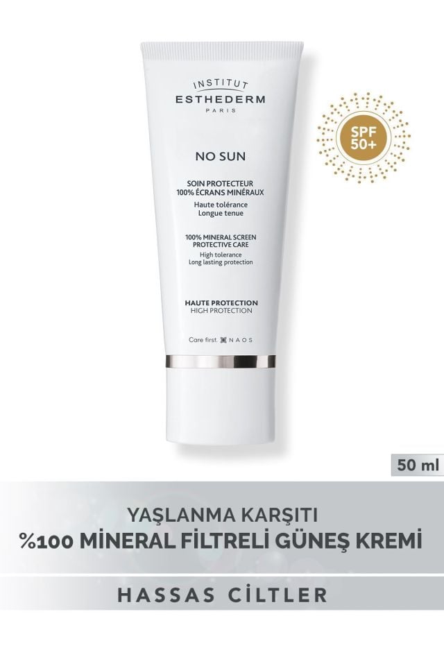 Institut Esthederm No Sun Tüm Cilt Tiplerine Uygun Foto Yaşlanma Karşıtı SPF50+ %100 Mineral Filtreli Güneş Kremi 50ML