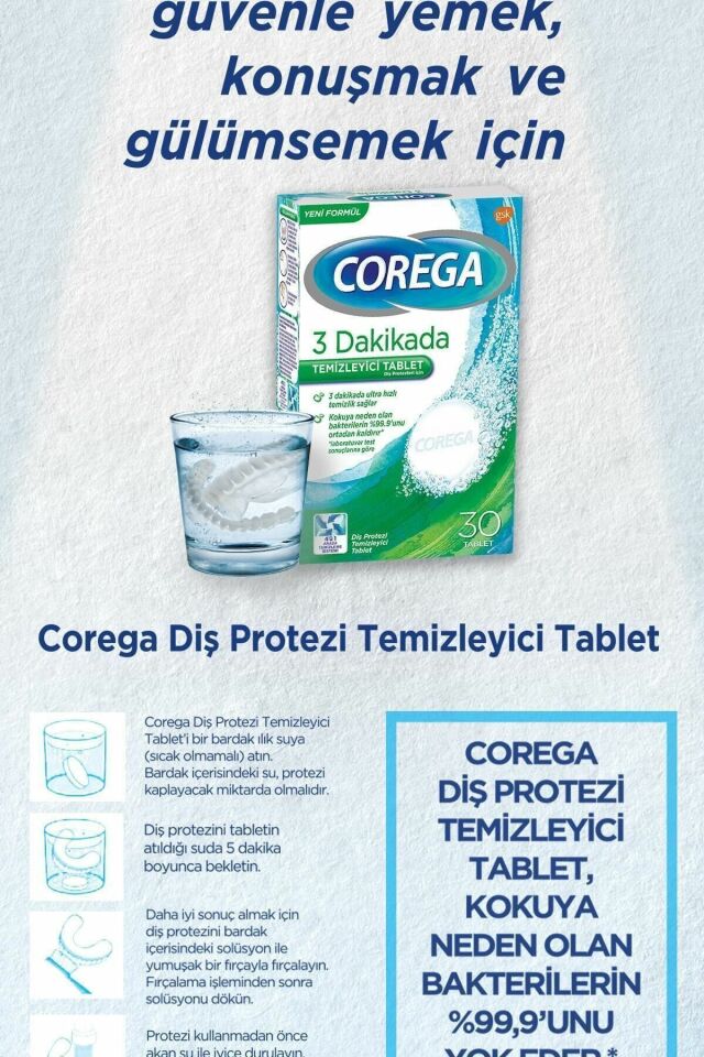 Corega Cleanser Bio Protez Temizleme Tableti 30'lu X2 Adet